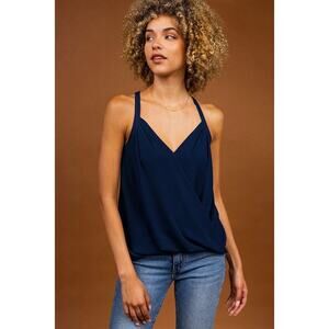 NWT Naked Zebra Women's Navy Blue Overlap Tank Top Size Large